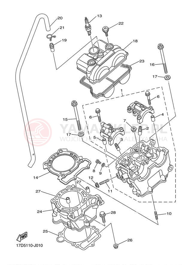 Schemat "cylinder" do Yamaha YZ250FB YZ250FBW/YZ250FBL