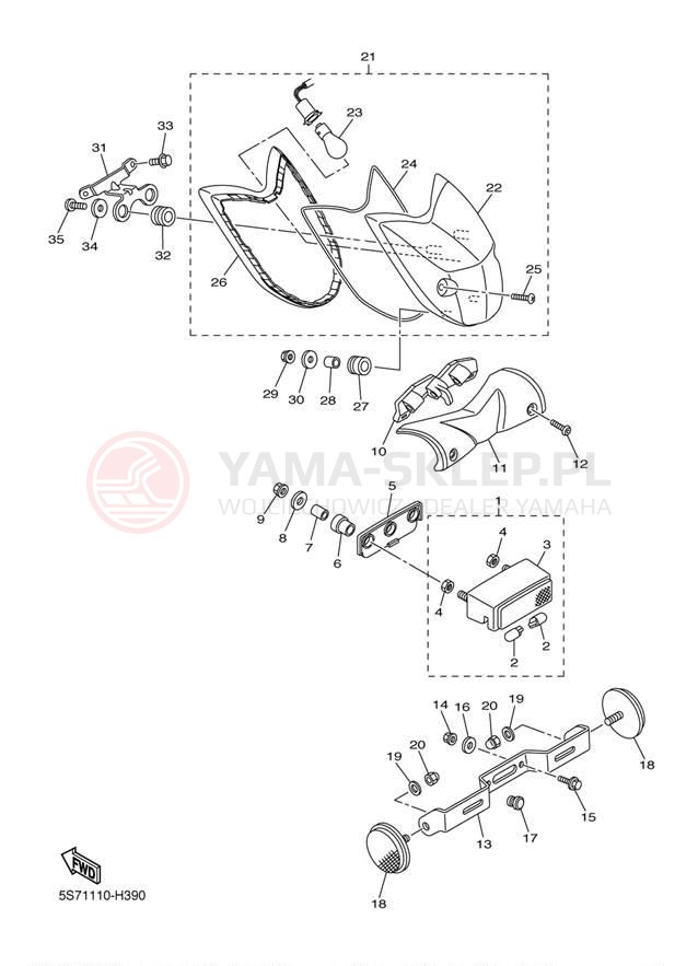 Schemat "lampa tył" do Yamaha V STAR 950 XVS95ZCR/XVS95ZR