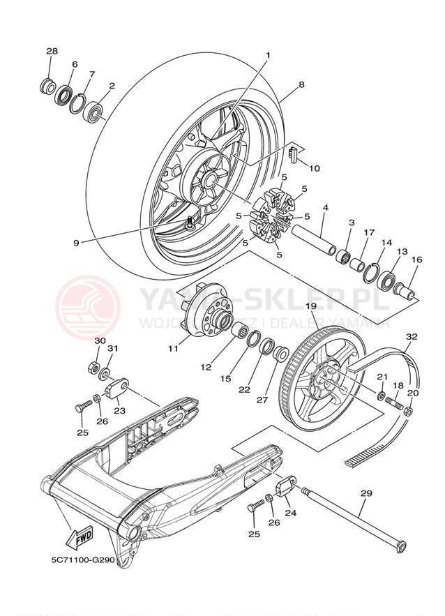 Schemat "Koło tył" do Yamaha RAIDER S XV19CSBCB/XV19CSBB