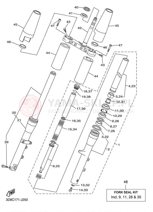 Schemat "Amortyzatory przód" do Yamaha V STAR 1300 XVS13ABCR/XVS13ABR