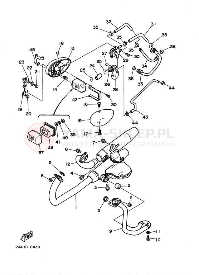 Schemat "Wydech końcowy" do Yamaha V STAR 250 XV250A1CB/XV250A1B