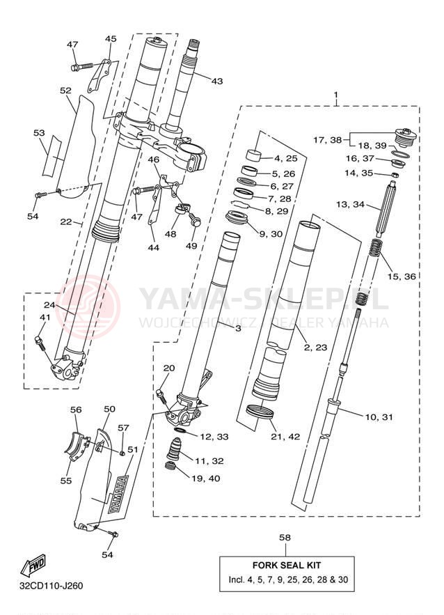Schemat "Amortyzatory przód" do Yamaha WR250R WR25RZCL/WR25RZL