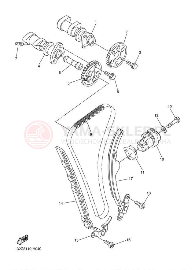 Schemat "Rozrząd - łańcuszek" do Yamaha WR25RB WR25RBCL/WR25RBL