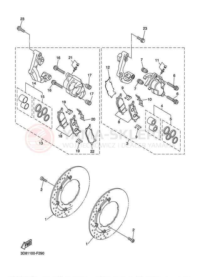 Schemat "Zacisk hamulcowy + tarcza przód" do Yamaha V STAR 1300 XVS13AAB/XVS13AACB