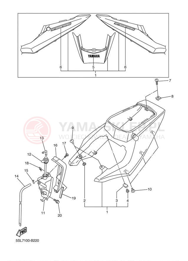 Schemat "Pokrywa boczna" do Yamaha R6 YZFR6SRC/YZFR6SR