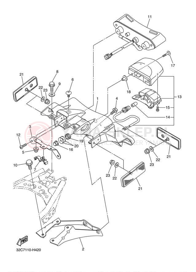 Schemat "lampa tył" do Yamaha WR250X WR25XACW/WR25XAW
