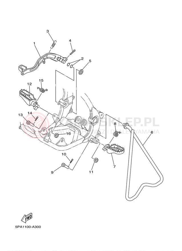 Schemat "Stopka postojowa i podnóżki" do Yamaha YZ85 YZ85B