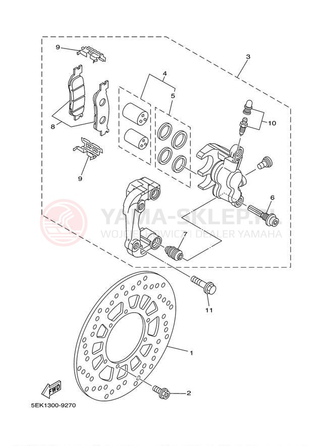 Schemat "Zacisk hamulcowy + tarcza przód" do Yamaha TW200 TW200Z/TW200ZC