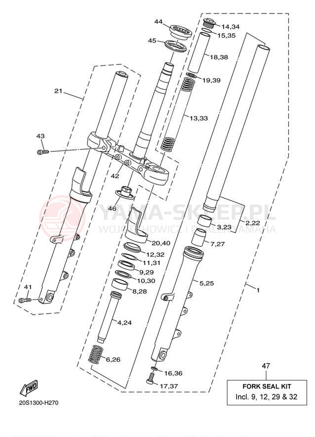 Schemat "Amortyzatory przód" do Yamaha FZ6R FZ6RAB/FZ6RACB