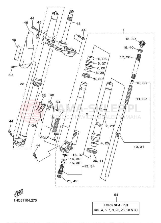 Schemat "Amortyzatory przód" do Yamaha WR250F WR250FB