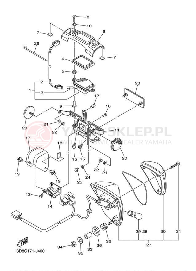 Schemat "lampa tył" do Yamaha V STAR 1300 XVS13ABCR/XVS13ABR