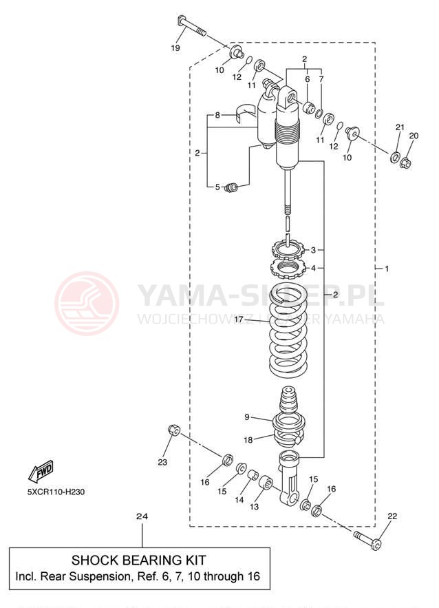 Schemat "zawieszenie tył" do Yamaha YZ250F YZ250FYW/YZ250FYL
