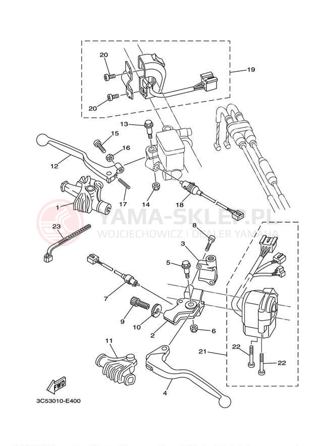 Schemat "Kierownica i osprzęt" do Yamaha XT250 XT250BC/XT250B