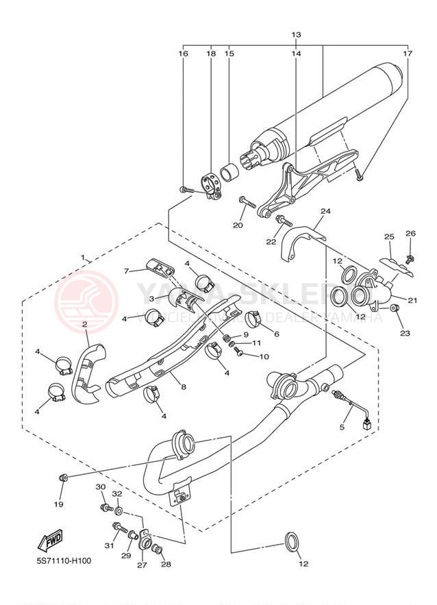 Schemat "Wydech końcowy" do Yamaha V STAR 950 XVS95ER/XVS95ECR
