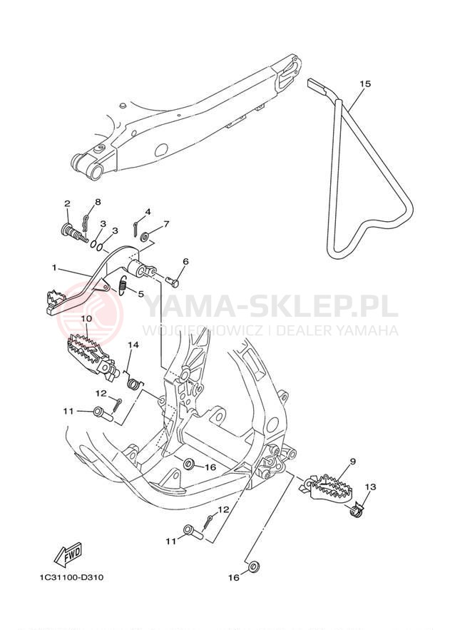 Schemat "Stopka postojowa i podnóżki" do Yamaha YZ250 YZ250Y