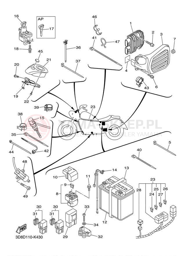 Schemat "układ elektryczny" do Yamaha V STAR 1300 XVS13AAB/XVS13AACB