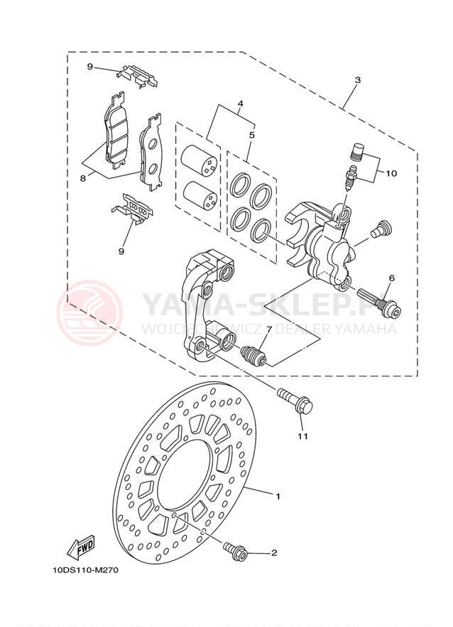 Schemat "Zacisk hamulcowy + tarcza przód" do Yamaha TW200 TW200D1/TW200D1C
