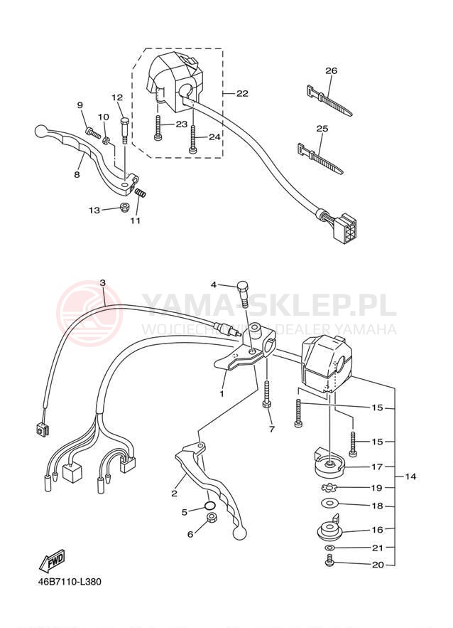 Schemat "Kierownica i osprzęt" do Yamaha V STAR 250 XV250BCB/XV250BB