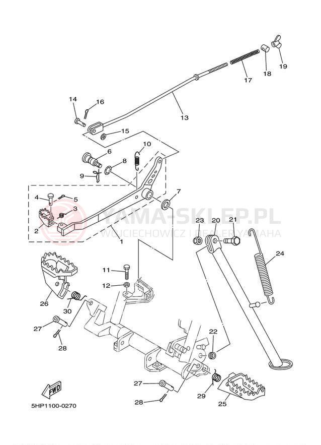 Schemat "Stopka postojowa i podnóżki" do Yamaha TTR125LE TTR125LEB