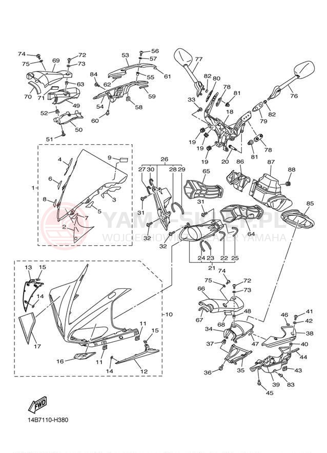 Schemat "elementy nadwozia" do Yamaha YZFR1 YZFR1YL/YZFR1YCL