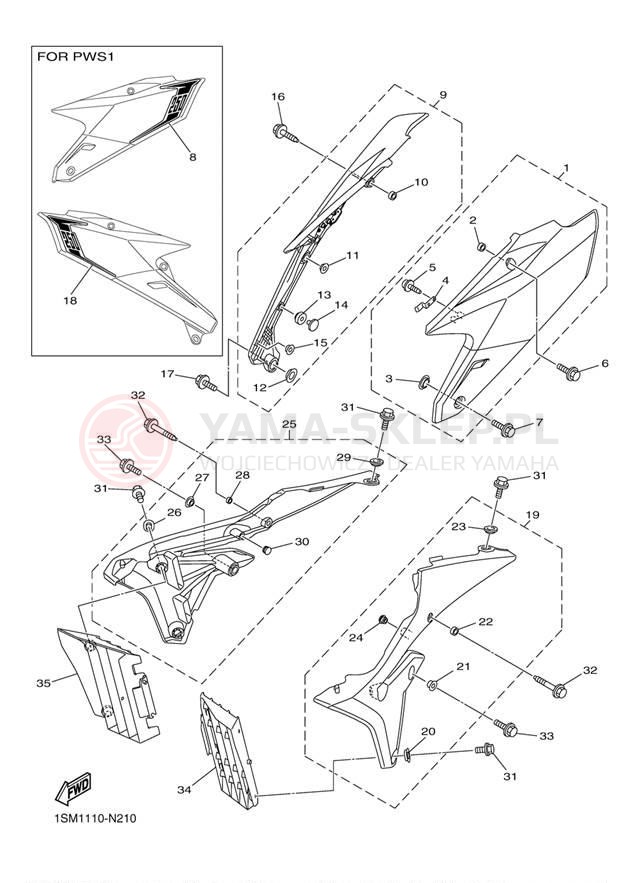 Schemat "Pokrywa boczna" do Yamaha YZ250FE YZ250FEL/YZ250FEW