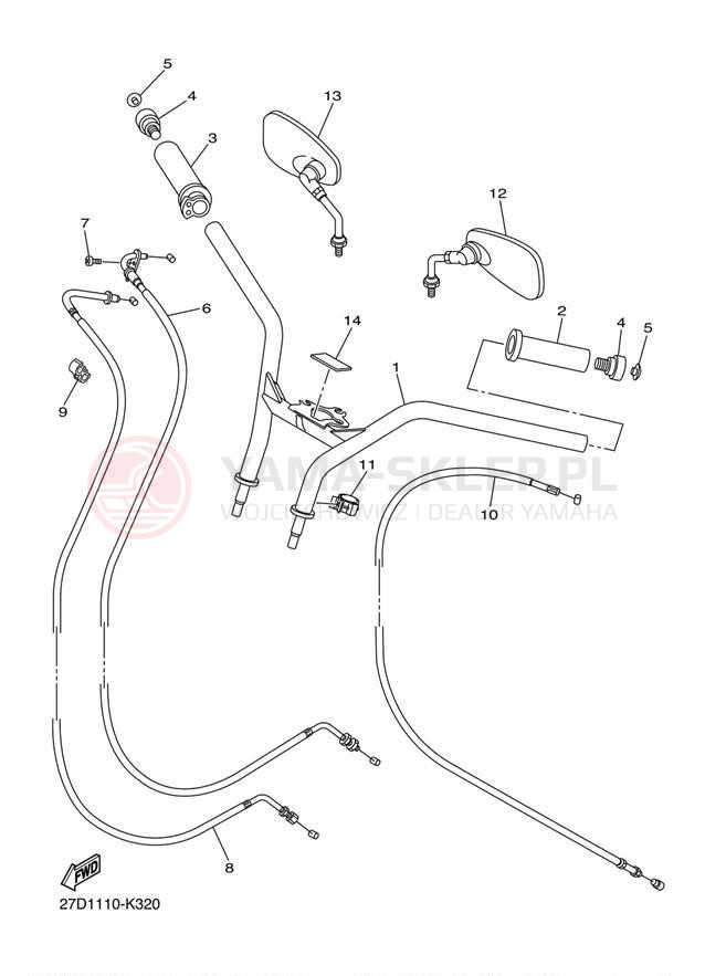 Schemat "Kierownica i osprzęt" do Yamaha STRYKER XVS13CACB/XVS13CAB