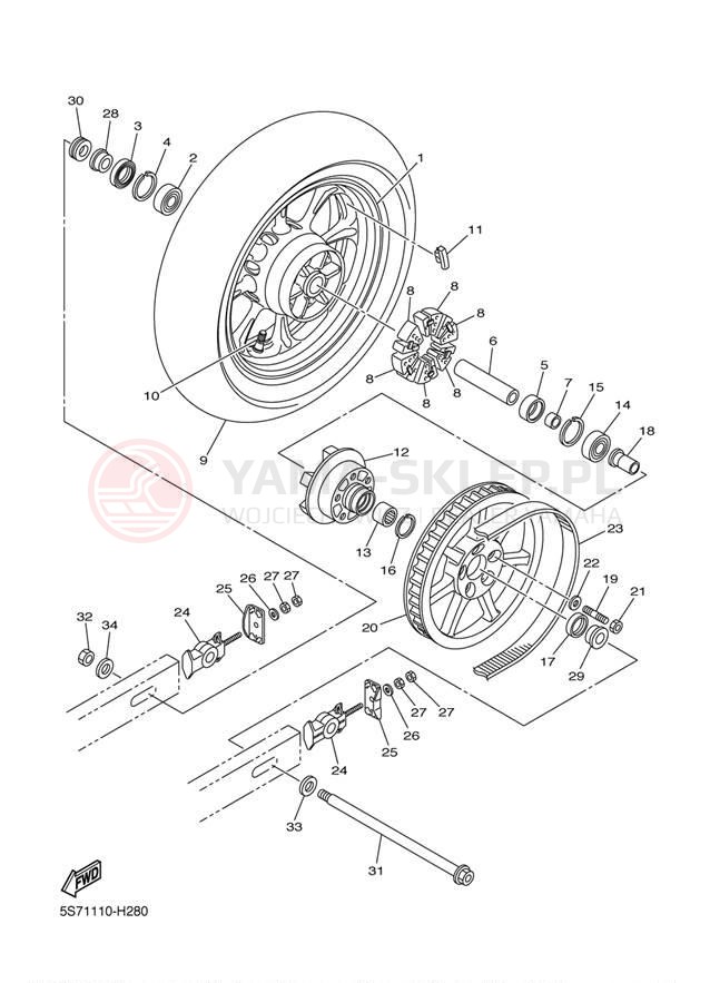 Schemat "Koło tył" do Yamaha V STAR 950 XVS95ER/XVS95ECR