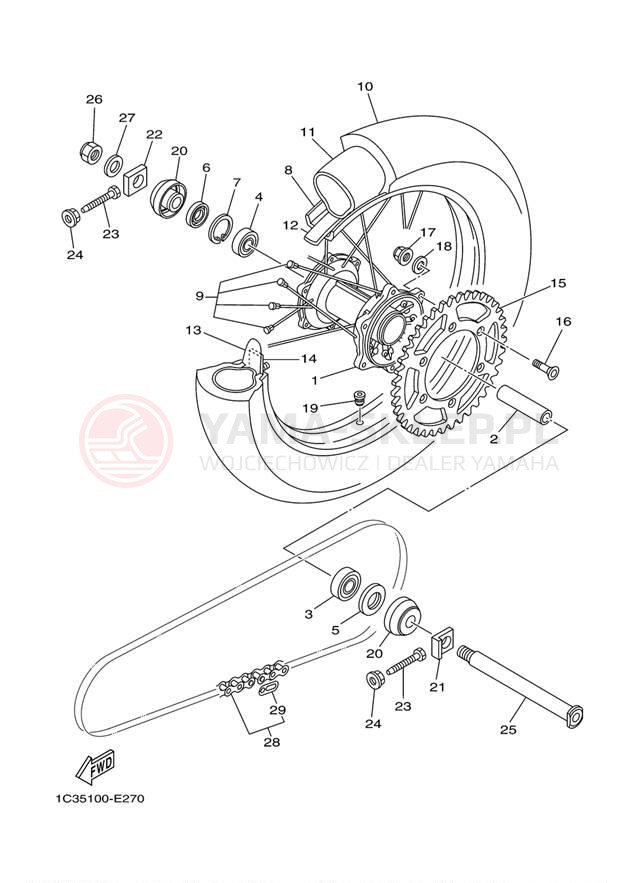 Schemat "Koło tył" do Yamaha YZ125 YZ125E2