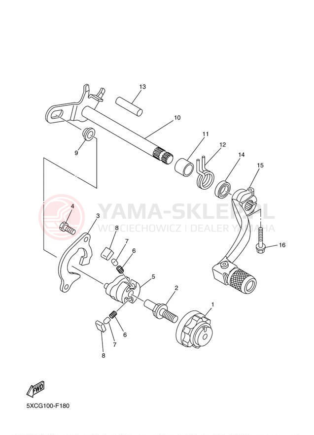 Schemat "Dźwignia zmiany biegów, wałek" do Yamaha YZ250F YZ250FYW/YZ250FYL
