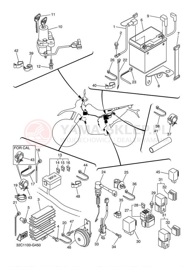 Schemat "układ elektryczny" do Yamaha WR250R WR25RYCL/WR25RYL