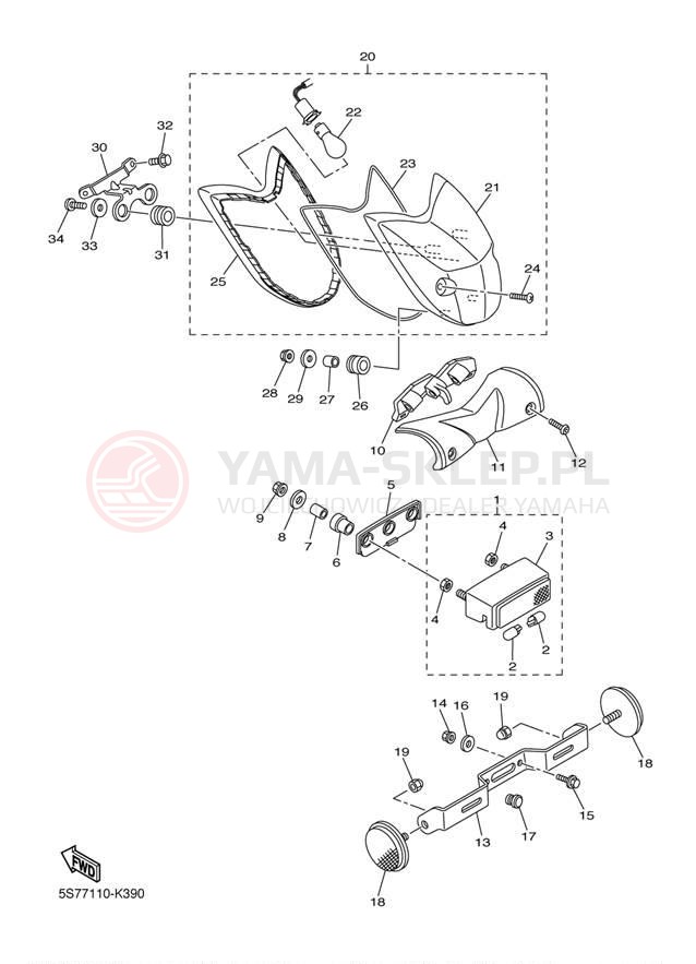 Schemat "lampa tył" do Yamaha V STAR 950 XVS95ER/XVS95ECR