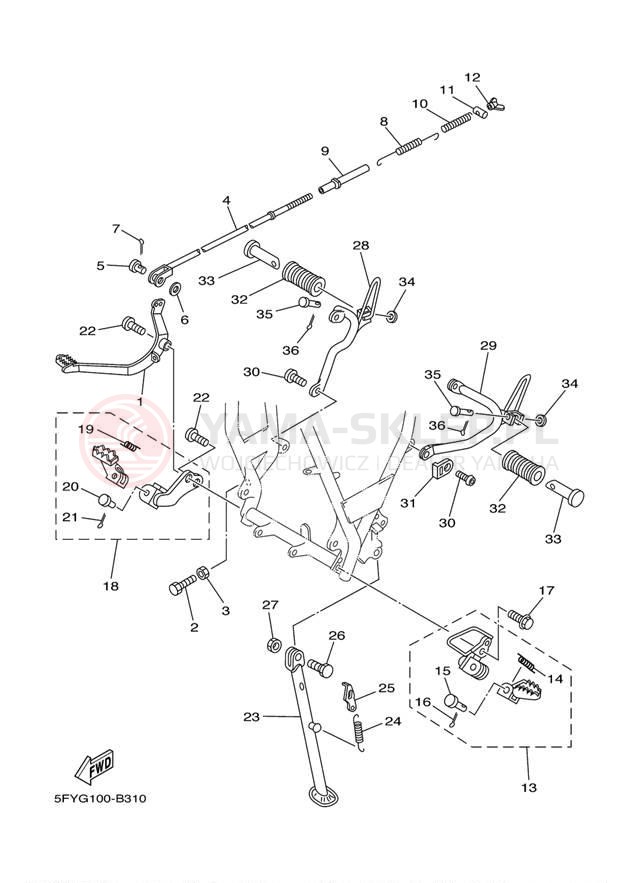 Schemat "Stopka postojowa i podnóżki" do Yamaha TW200 TW200A1C/TW200A1