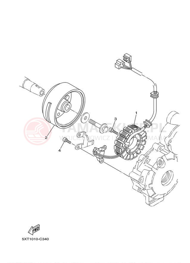 Schemat "prądnica" do Yamaha XT250 XT250BC/XT250B