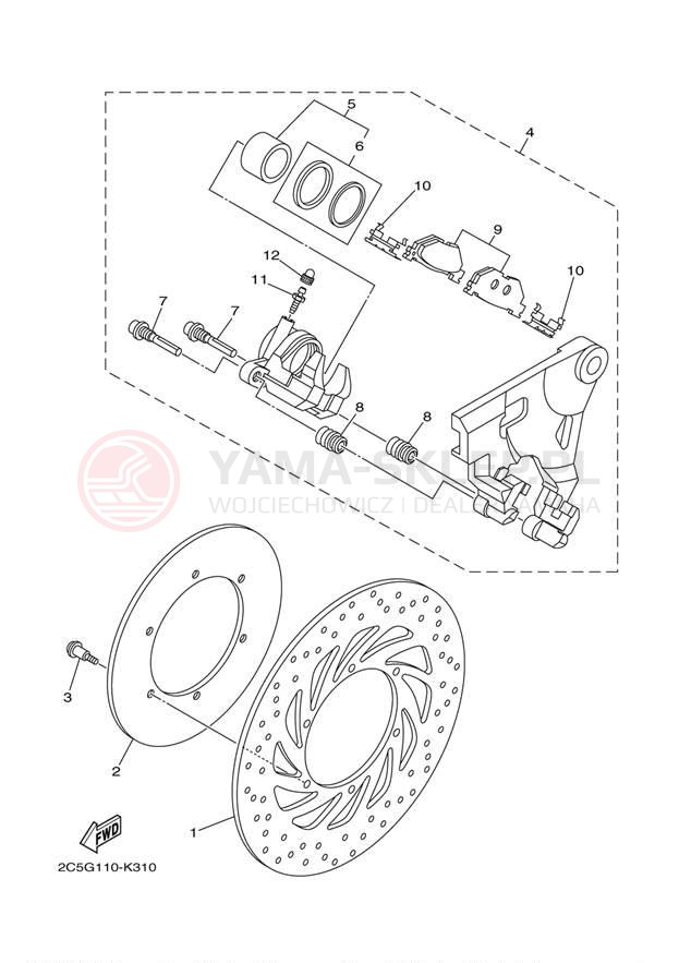 Schemat "Zacisk hamulcowy tylny" do Yamaha RAIDER S XV19CSBCB/XV19CSBB