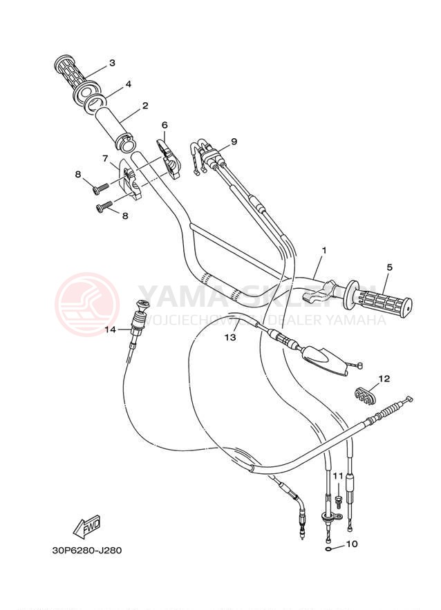 Schemat "Kierownica i osprzęt" do Yamaha TTR125LE TTR125LEA