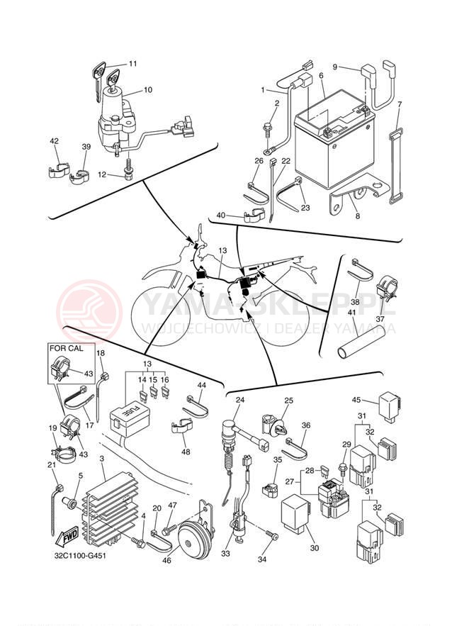 Schemat "układ elektryczny" do Yamaha WR250X WR25XZCW/WR25XZW