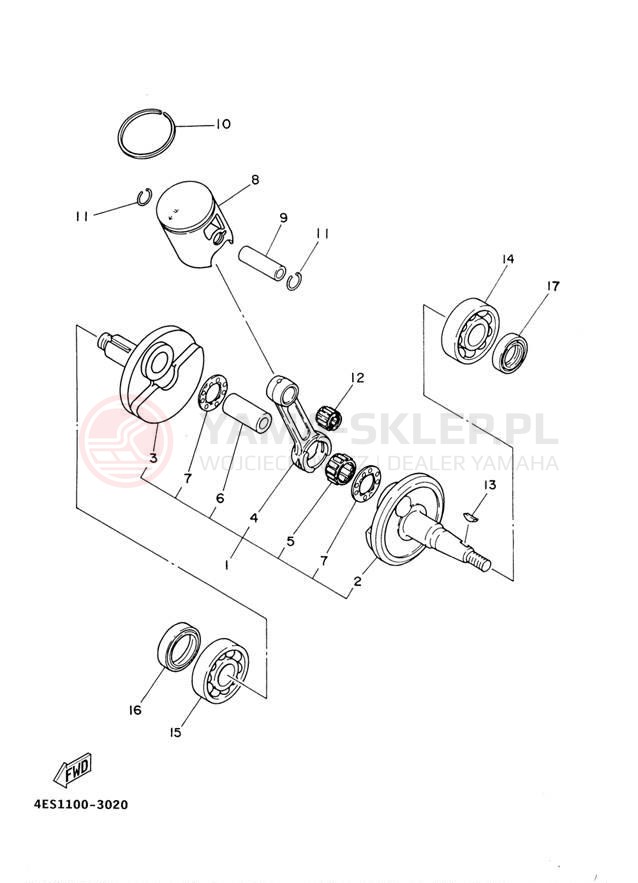 Schemat "Wał korbowy, tłok" do Yamaha YZ85 YZ85E