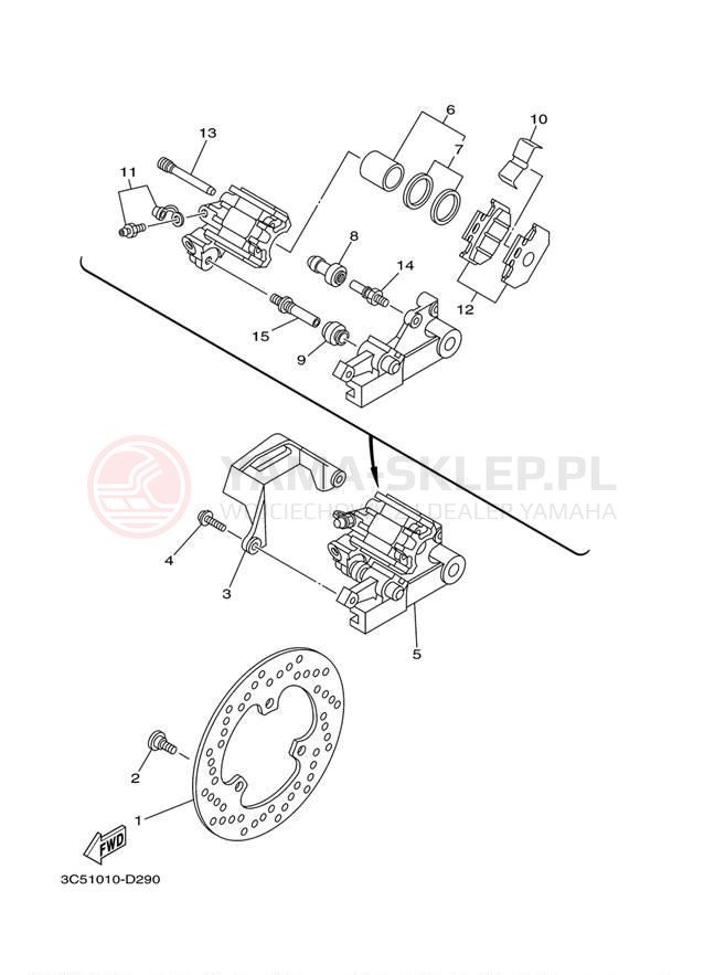 Schemat "Zacisk hamulcowy tylny" do Yamaha XT250 XT250ZC/XT250Z