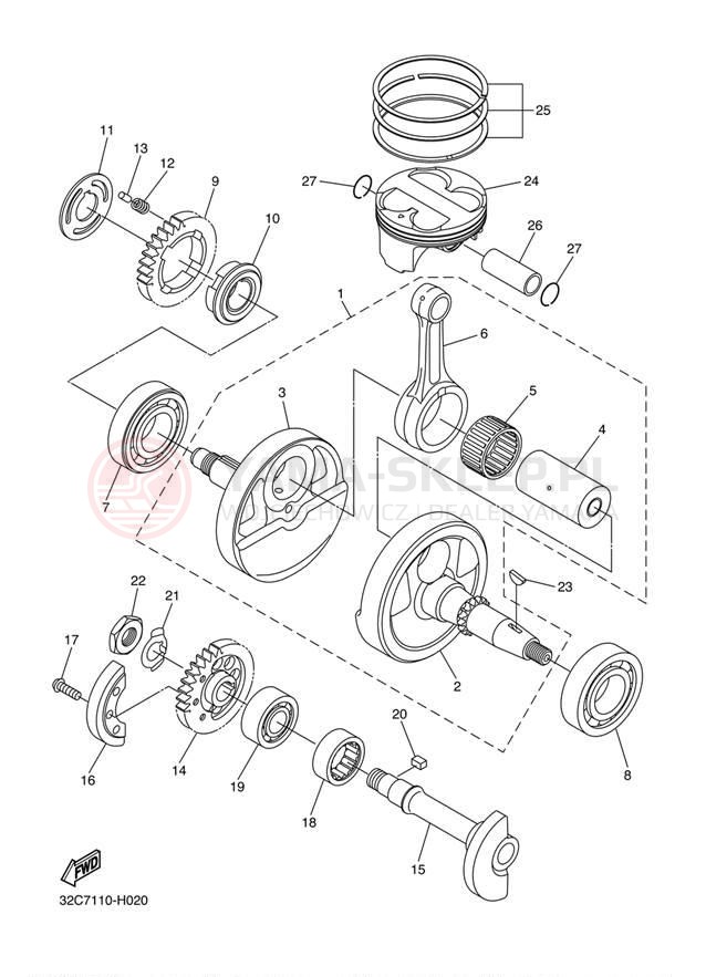 Schemat "Wał korbowy, tłok" do Yamaha WR250X WR25XACW/WR25XAW