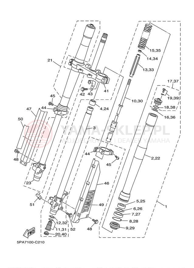 Schemat "Amortyzatory przód" do Yamaha YZ85 YZ85E