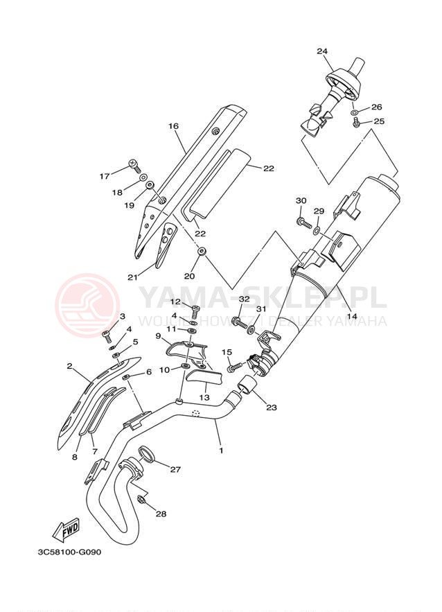 Schemat "Wydech końcowy" do Yamaha XT250 XT250YC/XT250Y