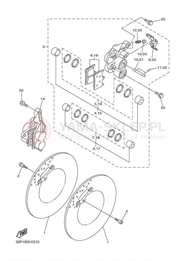 Schemat "Zacisk hamulcowy + tarcza przód" do Yamaha FZ8 FZ8NBG/FZ8NBCG