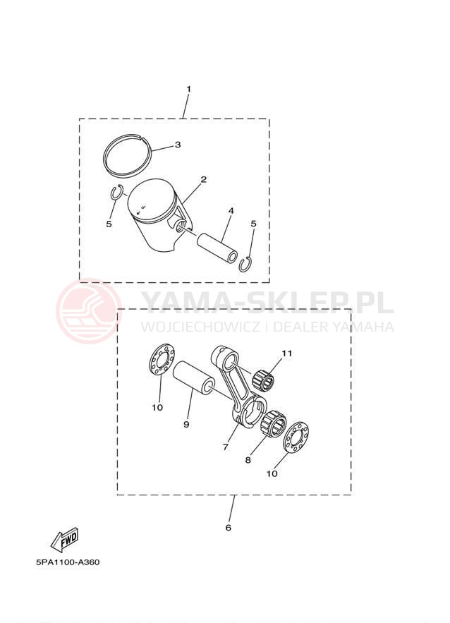 Schemat "Tłok, korbowód" do Yamaha YZ85 YZ85D