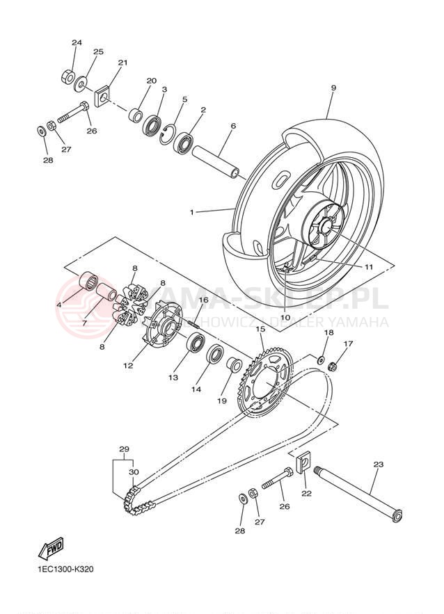 Schemat "Koło tył" do Yamaha FZ1 FZS10ACS/FZS10AS