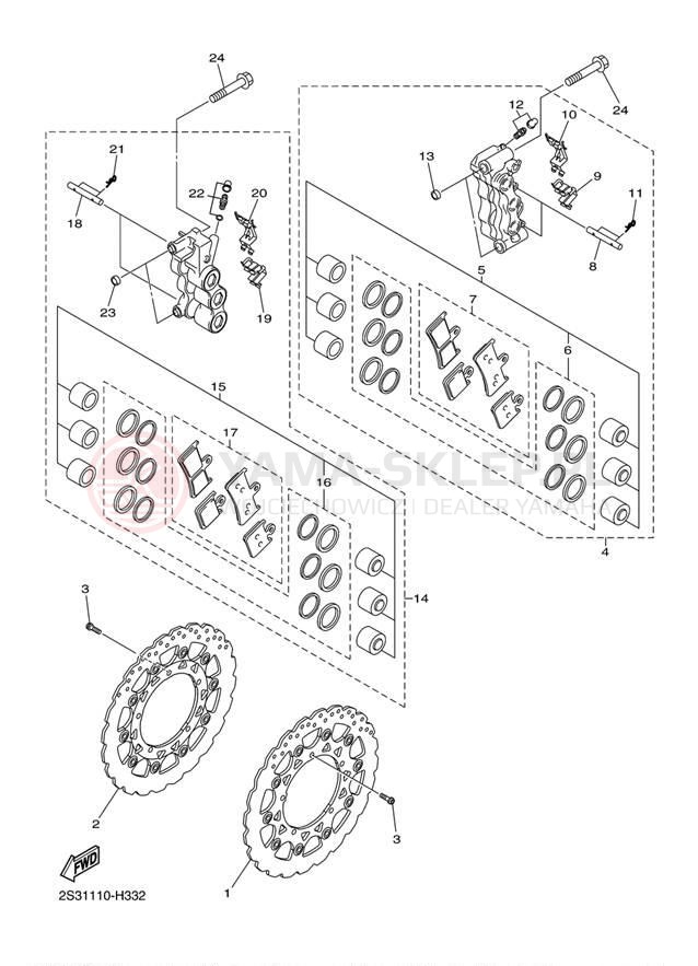 Schemat "Zacisk hamulcowy + tarcza przód" do Yamaha VMAX VMX17BCB/VMX17BB