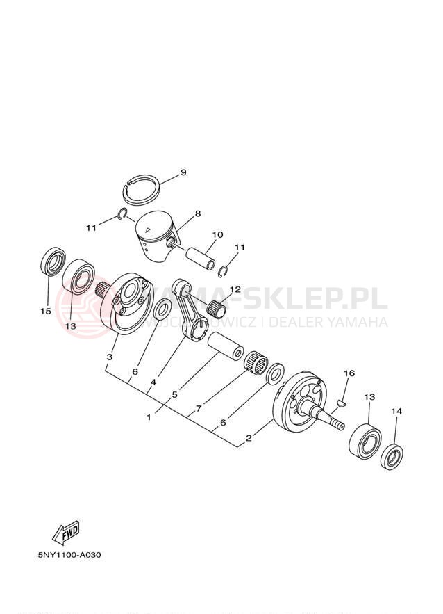 Schemat "Wał korbowy, tłok" do Yamaha YZ125 YZ125Z