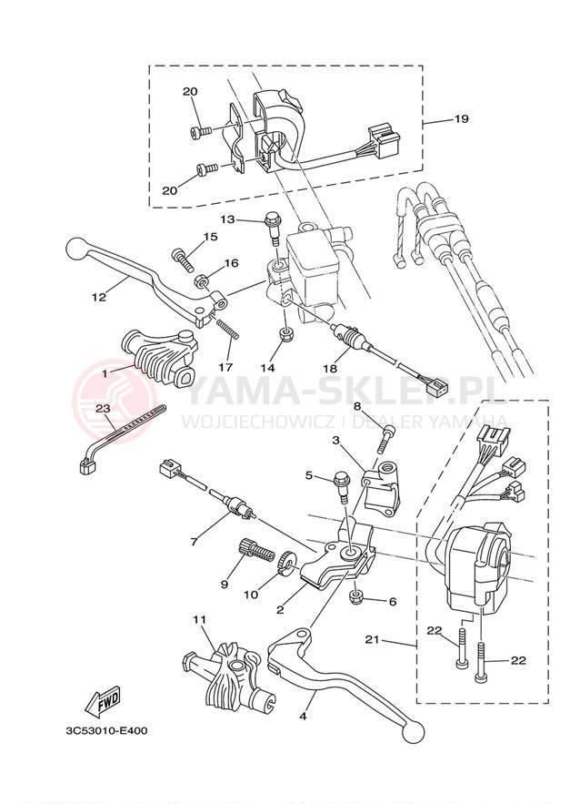 Schemat "Kierownica i osprzęt" do Yamaha XT250 XT250YC/XT250Y