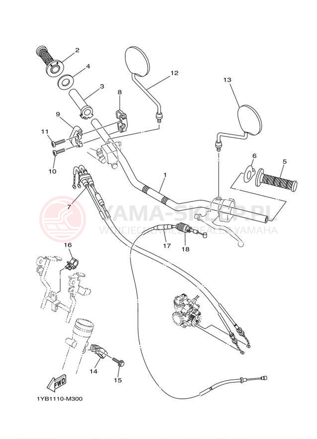 Schemat "Kierownica i osprzęt" do Yamaha XT250 XT250DC/XT250D
