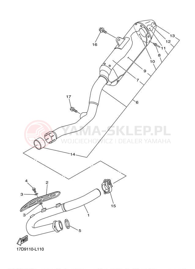Schemat "Wydech końcowy" do Yamaha YZ250F YZ250FDW/YZ250FDL