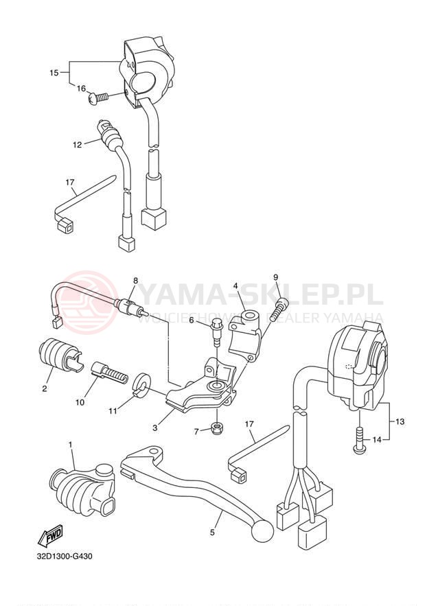Schemat "Kierownica i osprzęt" do Yamaha WR250X WR25XZCW/WR25XZW